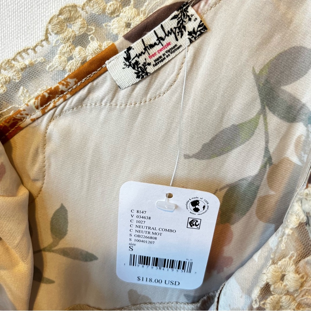 Free People Someone Like You midi slip dress S Ivory floral NWT Spaghetti strap - Picture 6 of 10